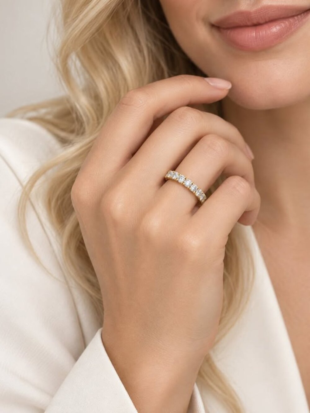3.26 CTW Asscher Cut Lab Grown Diamond Eternity Ring in 14K Yellow Gold